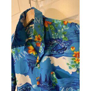 VINTAGE MADE IN HAWAII 60s 70s HAWAIIAN‎ Button SHIRT Men’s Sz L Blue